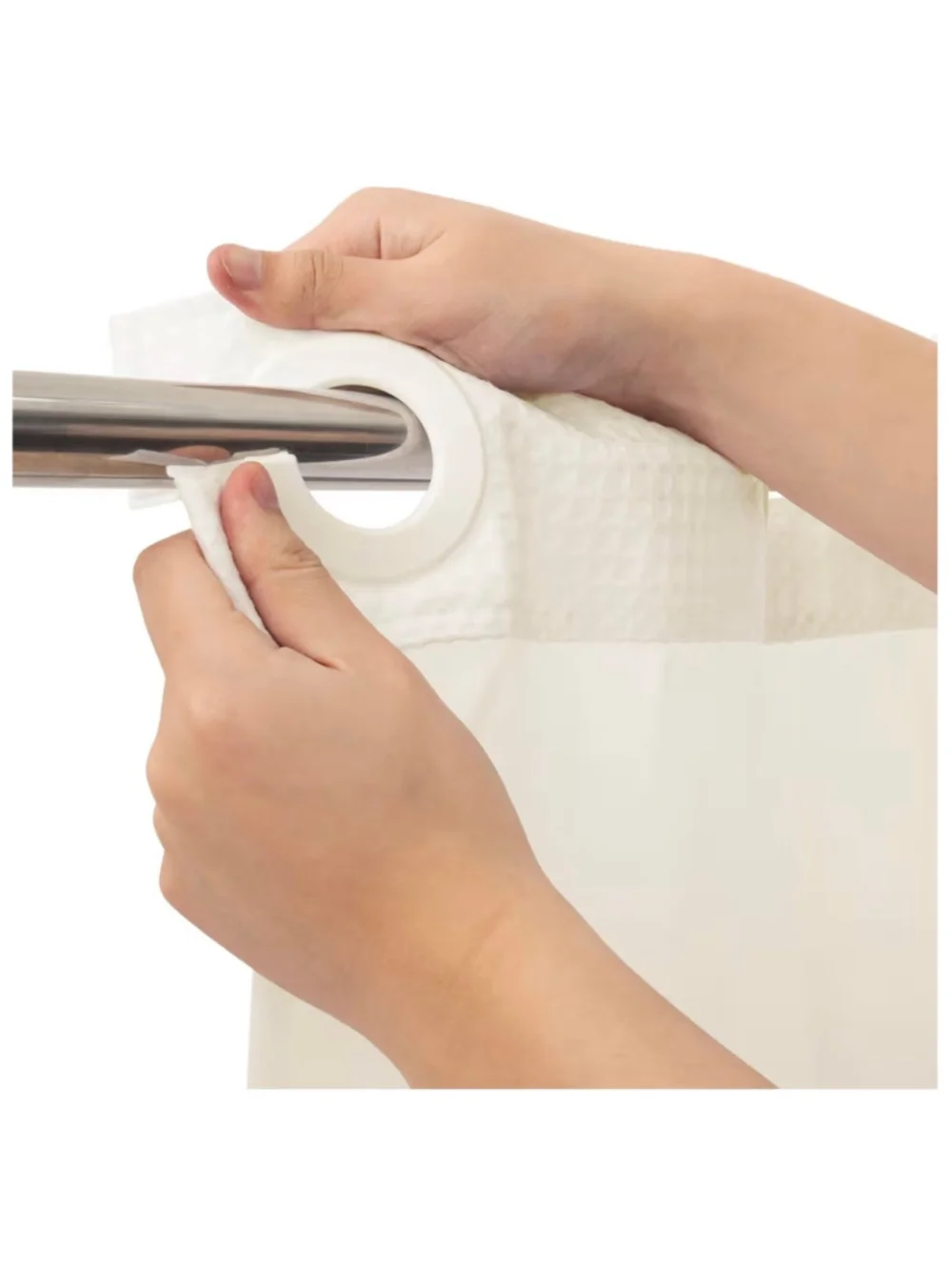 NEW Heavyweight No Hooks Required Dotted Waffle Weave Shower Curtain 72x75”
